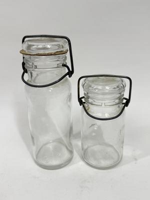 2 Vintage Wheaton Glass Jar w/ Wire Bail & Lid - USA Made