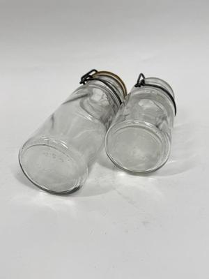 2 Vintage Wheaton Glass Jar w/ Wire Bail & Lid - USA Made