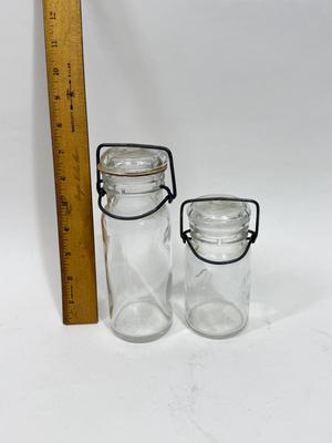 2 Vintage Wheaton Glass Jar w/ Wire Bail & Lid - USA Made