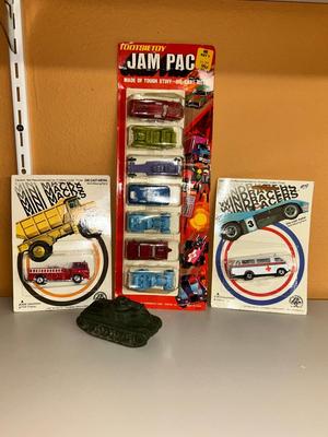 1971 TOOTSIE TOYS IN ORIGINAL PACKAGE, ALONG WITH 1976 MINI MACK AND WINDRACER & TOOTSIE TOY ARMY TANK