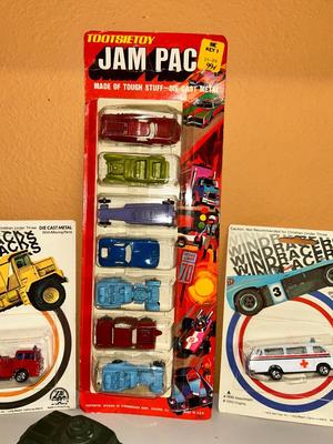 1971 TOOTSIE TOYS IN ORIGINAL PACKAGE, ALONG WITH 1976 MINI MACK AND WINDRACER & TOOTSIE TOY ARMY TANK