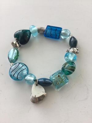Light blue stretchy beaded bracelet sea charms