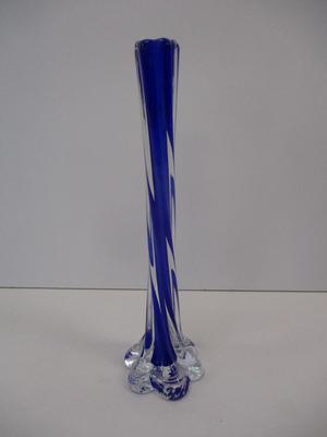 Spiral Swirl 11 3/4" Cobalt Blue Clear Glass Bud Vase