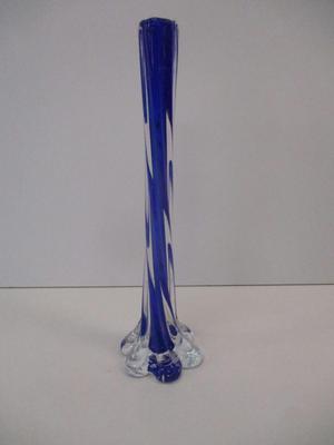 Spiral Swirl 11 3/4" Cobalt Blue Clear Glass Bud Vase
