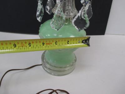 Leviton Glass Boudior Style Lamps Hurricane Shades Chandelier Green