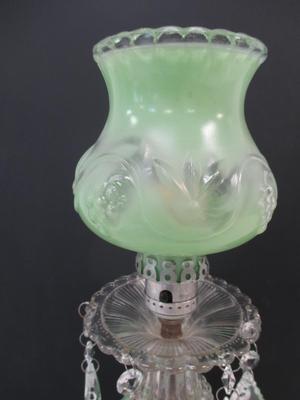 Leviton Glass Boudior Style Lamps Hurricane Shades Chandelier Green