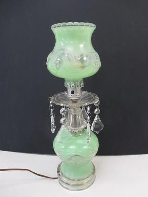 Leviton Glass Boudior Style Lamps Hurricane Shades Chandelier Green