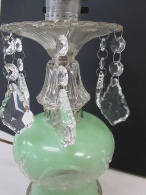 Leviton Glass Boudior Style Lamps Hurricane Shades Chandelier Green