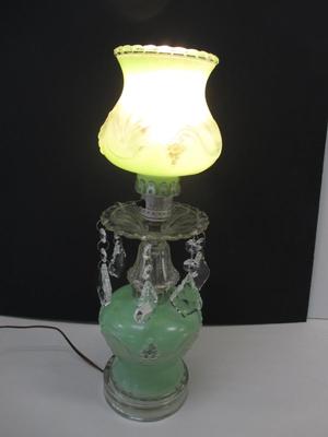 Leviton Glass Boudior Style Lamps Hurricane Shades Chandelier Green