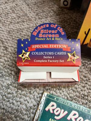 ROY ROGERS BOOKS, TRADING CARDS AND WALL CLOCK
