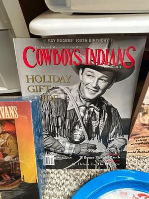 ROY ROGERS LITERATURE, WALL CLOCK AND COLLECTIBLE TIN
