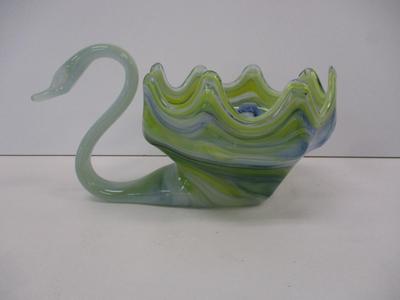 Vintage Sooner Art Glass Swan Vase Bowl Hand Blown