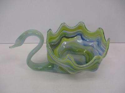 Vintage Sooner Art Glass Swan Vase Bowl Hand Blown