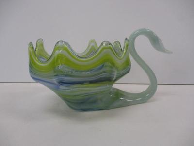 Vintage Sooner Art Glass Swan Vase Bowl Hand Blown