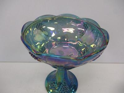 Vintage 1970's Indiana Blue Carnival Glass Jar Pedestal Candy Dish