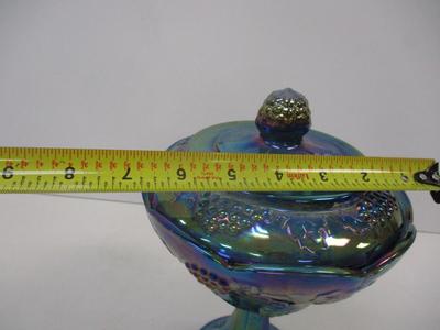 Vintage 1970's Indiana Blue Carnival Glass Jar Pedestal Candy Dish