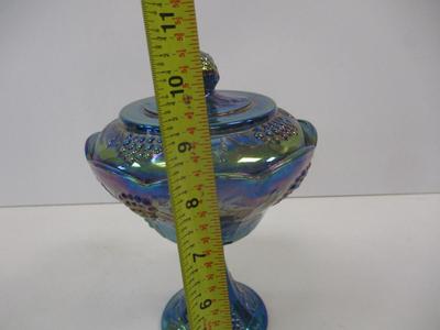 Vintage 1970's Indiana Blue Carnival Glass Jar Pedestal Candy Dish
