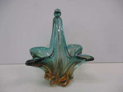 Vintage Murano Style Brown To Blue Glass Basket