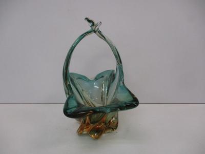 Vintage Murano Style Brown To Blue Glass Basket