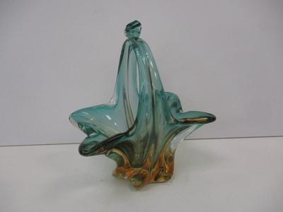 Vintage Murano Style Brown To Blue Glass Basket