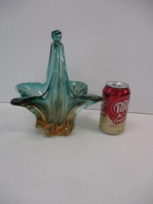 Vintage Murano Style Brown To Blue Glass Basket