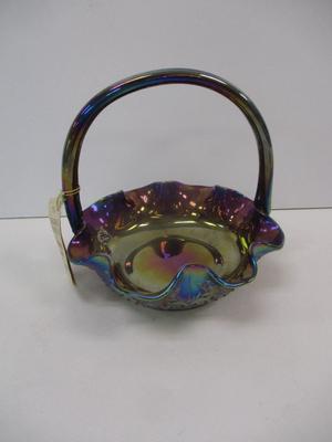 Carnival Glass Iridescent Fenton Basket Stamped