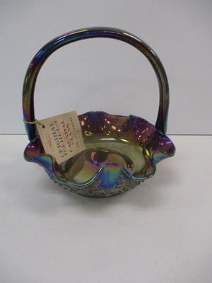 Carnival Glass Iridescent Fenton Basket Stamped