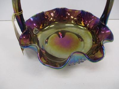 Carnival Glass Iridescent Fenton Basket Stamped