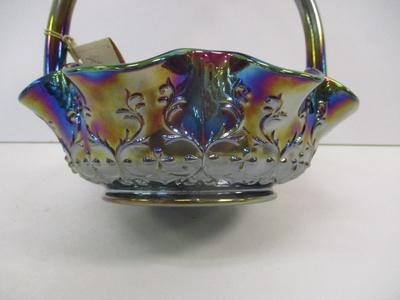 Carnival Glass Iridescent Fenton Basket Stamped