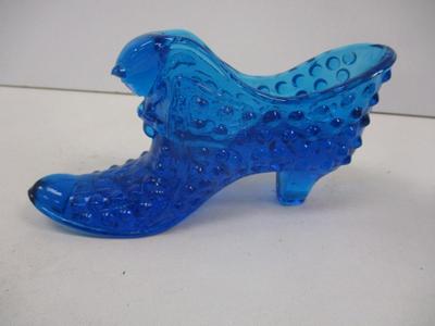 Fenton Art Glass Blue Cat Head Hobnail Shoe