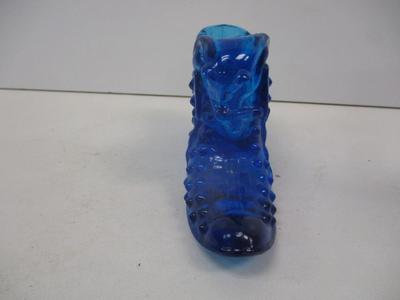 Fenton Art Glass Blue Cat Head Hobnail Shoe
