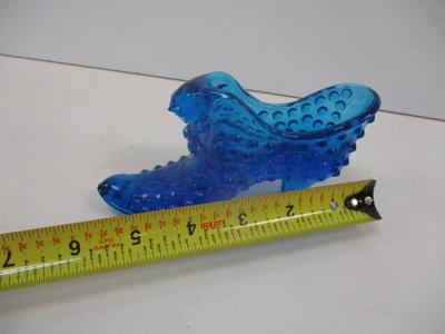 Fenton Art Glass Blue Cat Head Hobnail Shoe