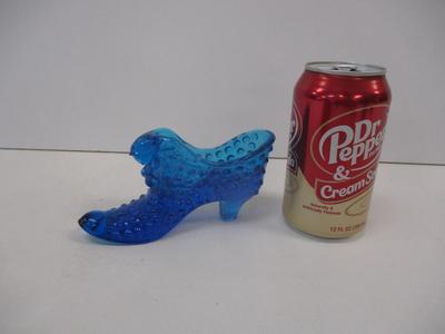 Fenton Art Glass Blue Cat Head Hobnail Shoe
