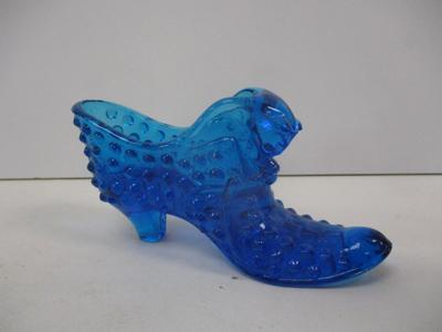 Fenton Art Glass Blue Cat Head Hobnail Shoe