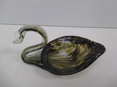 Vintage Murano Hand Blown Light Olive Glass Swan
