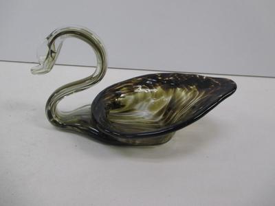 Vintage Murano Hand Blown Light Olive Glass Swan