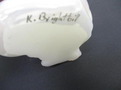 Vintage Fenton Iridescent Glass White Cat Signed K. Brightbill