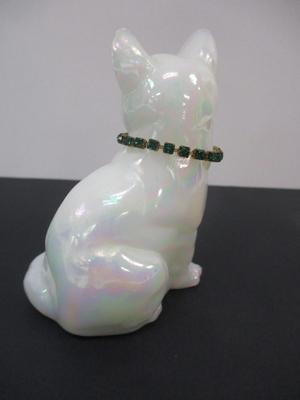 Vintage Fenton Iridescent Glass White Cat Signed K. Brightbill