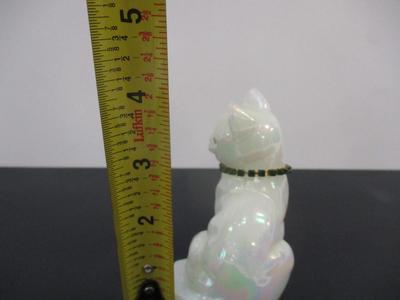 Vintage Fenton Iridescent Glass White Cat Signed K. Brightbill