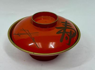 Japanese Lacquer Bowl with Lid orange and black chinoiserie