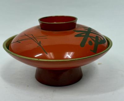 Japanese Lacquer Bowl with Lid orange and black chinoiserie