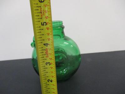 Vintage Green Glass With Handle & Raised Emblem