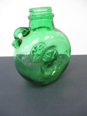 Vintage Green Glass With Handle & Raised Emblem