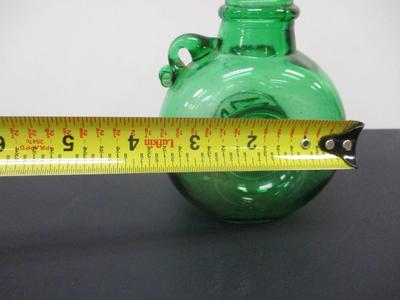 Vintage Green Glass With Handle & Raised Emblem