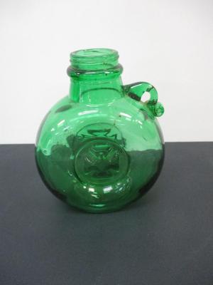 Vintage Green Glass With Handle & Raised Emblem