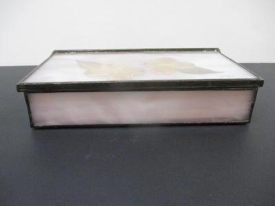Stained Glass Trinket Box With Inlaid Flowers