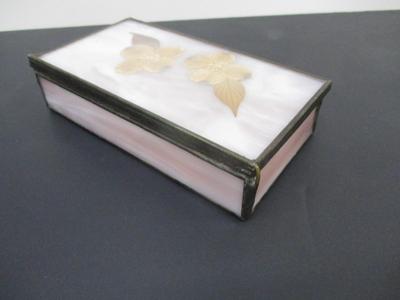 Stained Glass Trinket Box With Inlaid Flowers