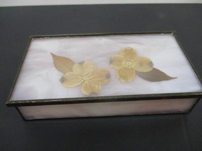 Stained Glass Trinket Box With Inlaid Flowers