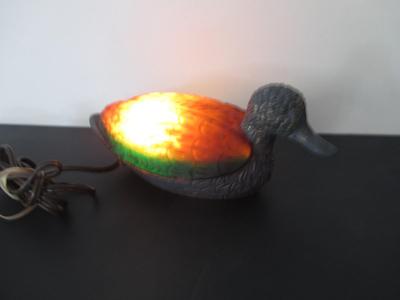 Amber Glass Duck Mallard Brass Night Light