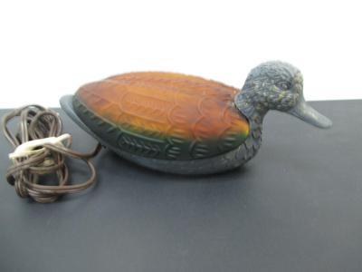 Amber Glass Duck Mallard Brass Night Light